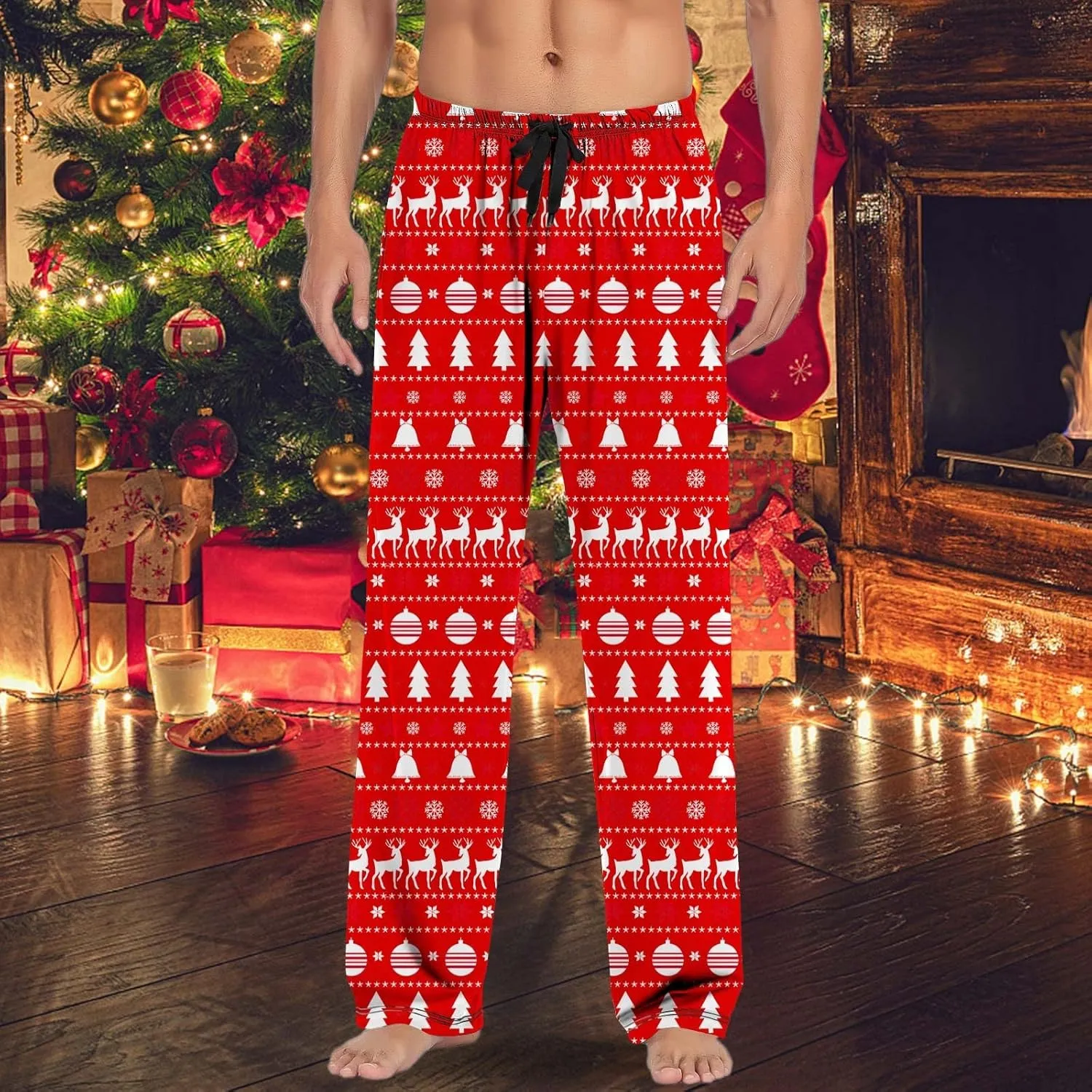 MenS Fleece Pajama Pants 3D Printed Loose and Trendy Drawstring Pants Bottoms Comfy Drawstring Sleepwear Mens