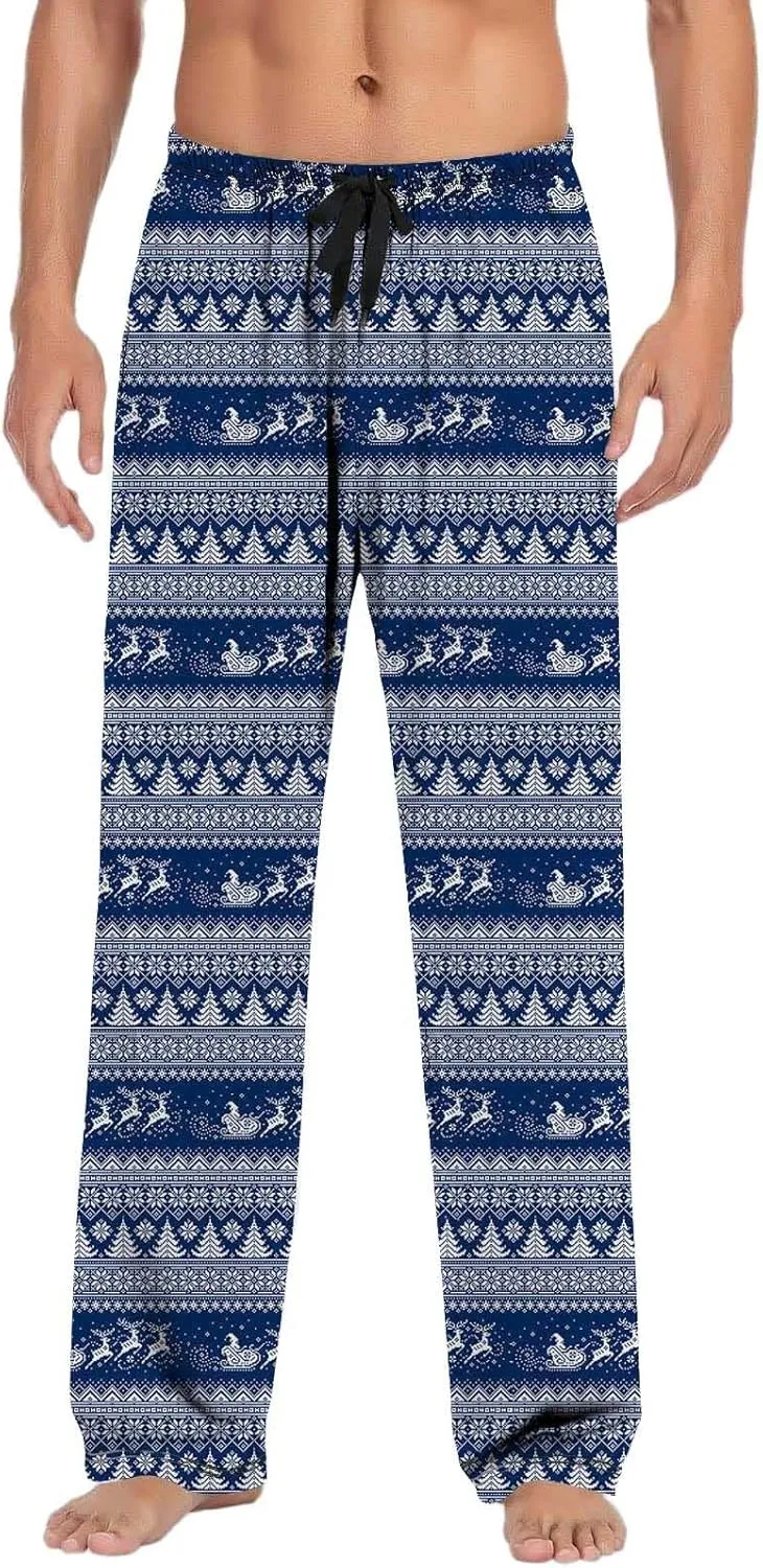 MenS Fleece Pajama Pants 3D Printed Loose and Trendy Drawstring Pants Bottoms Comfy Drawstring Sleepwear Mens