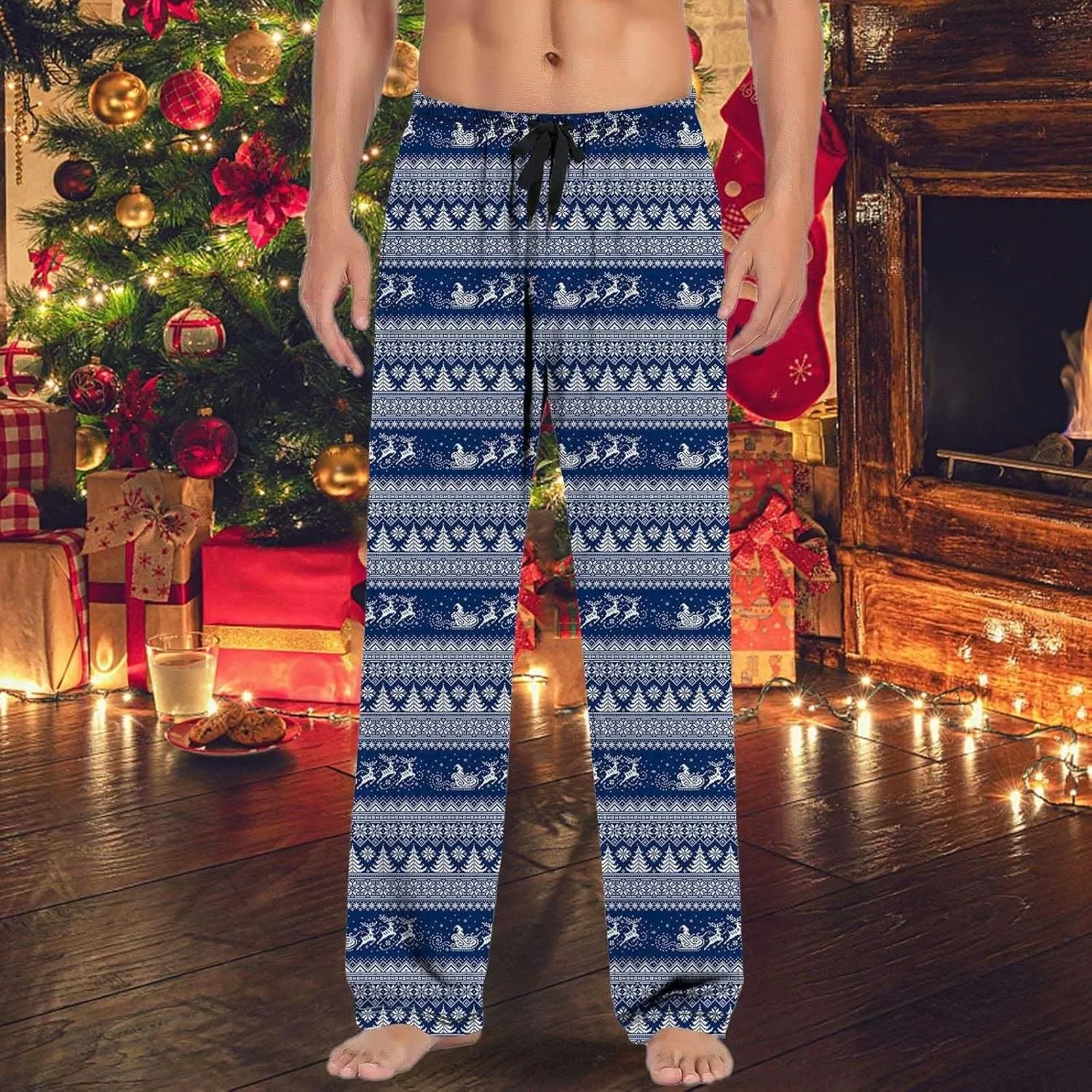 MenS Fleece Pajama Pants 3D Printed Loose and Trendy Drawstring Pants Bottoms Comfy Drawstring Sleepwear Mens