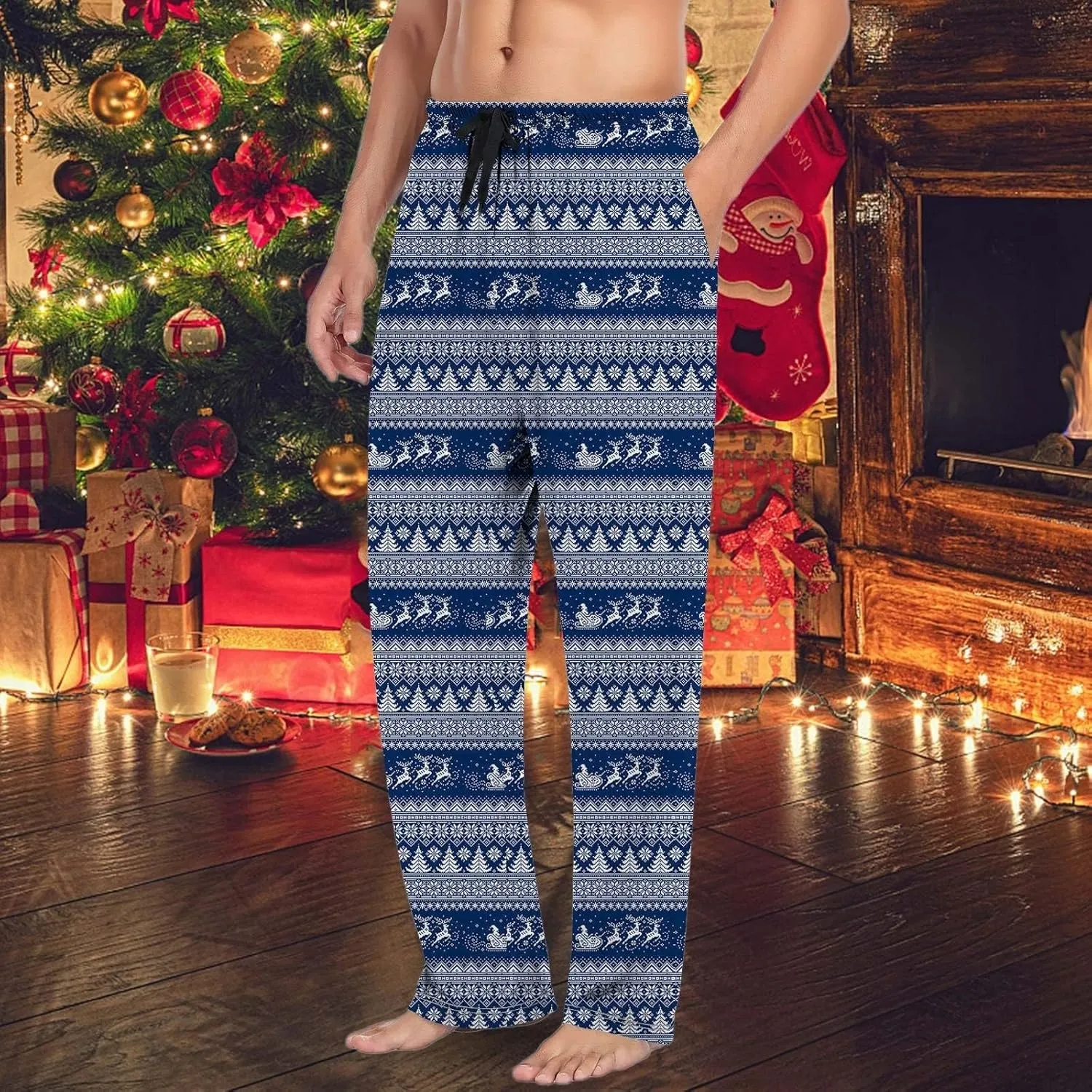 MenS Fleece Pajama Pants 3D Printed Loose and Trendy Drawstring Pants Bottoms Comfy Drawstring Sleepwear Mens