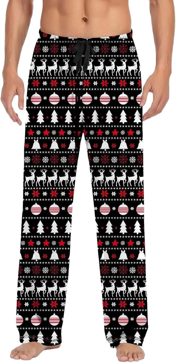MenS Fleece Pajama Pants 3D Printed Loose and Trendy Drawstring Pants Bottoms Comfy Drawstring Sleepwear Mens