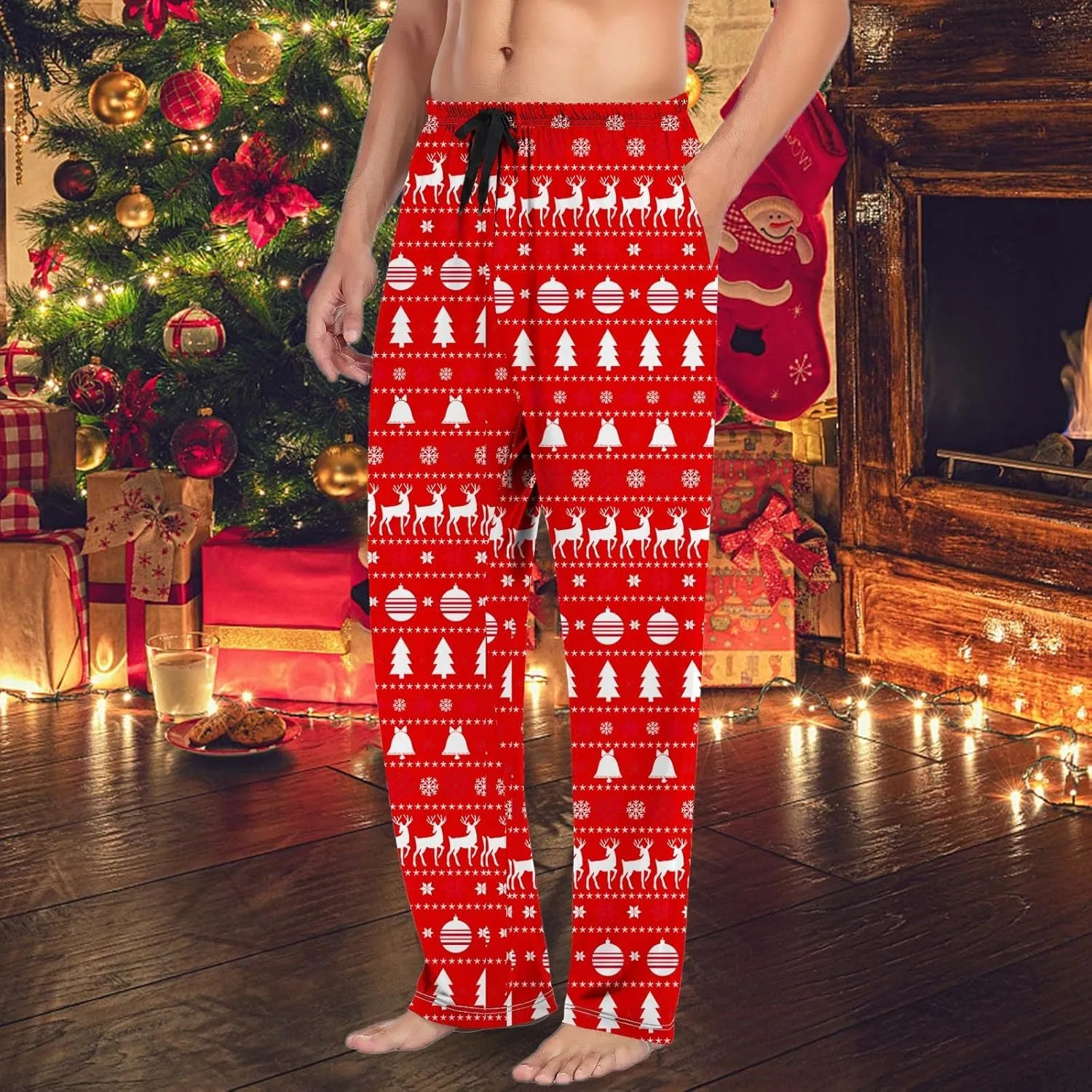 MenS Fleece Pajama Pants 3D Printed Loose and Trendy Drawstring Pants Bottoms Comfy Drawstring Sleepwear Mens