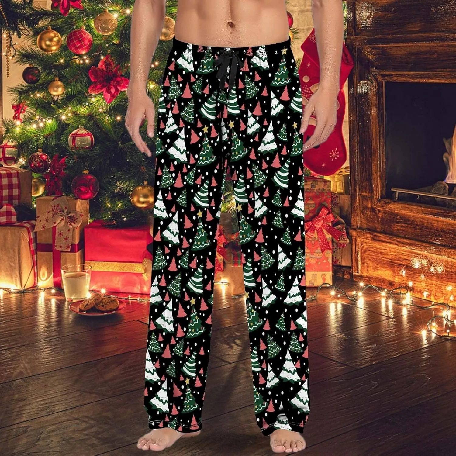 MenS Fleece Pajama Pants 3D Printed Loose and Trendy Drawstring Pants Bottoms Comfy Drawstring Sleepwear Mens