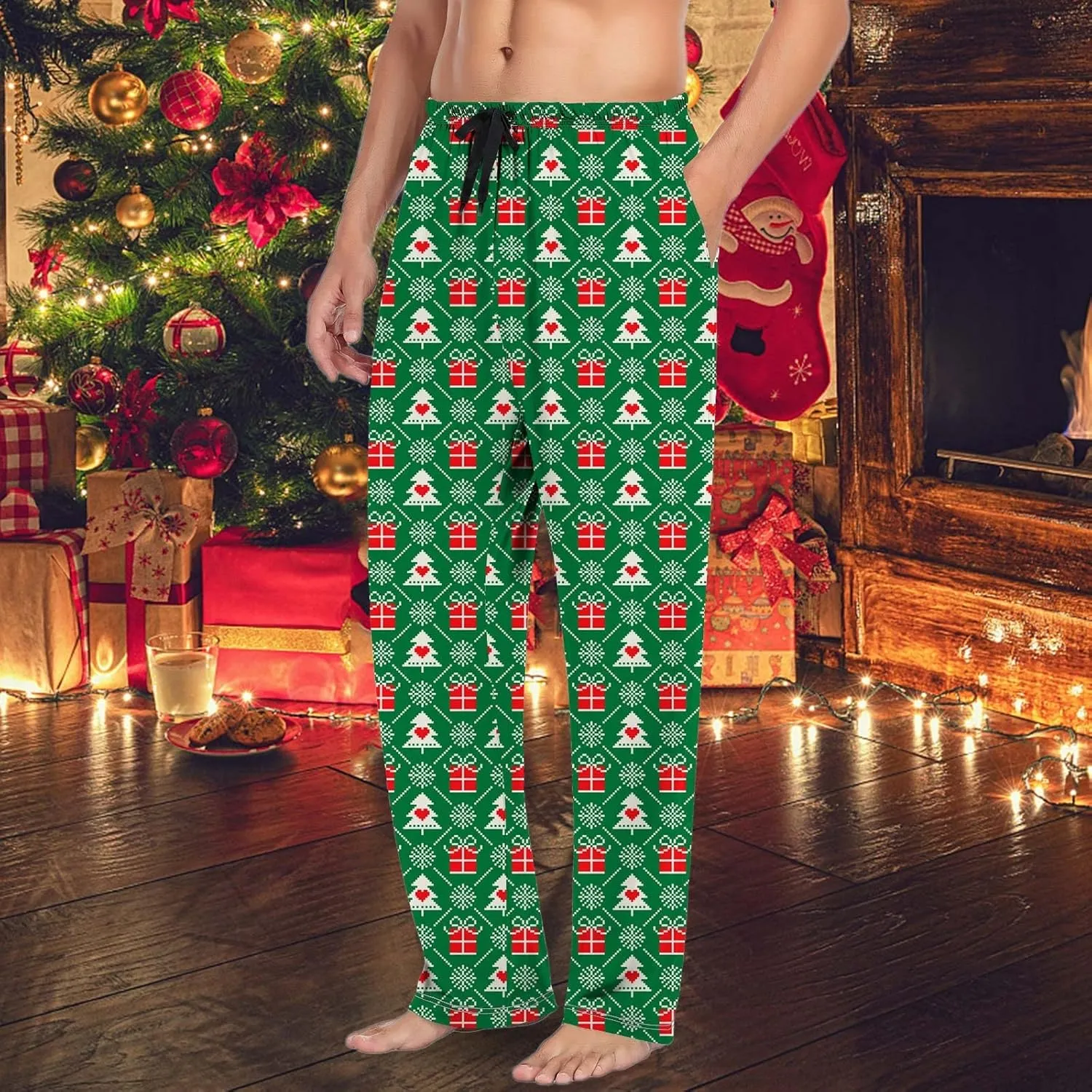 MenS Fleece Pajama Pants 3D Printed Loose and Trendy Drawstring Pants Bottoms Comfy Drawstring Sleepwear Mens