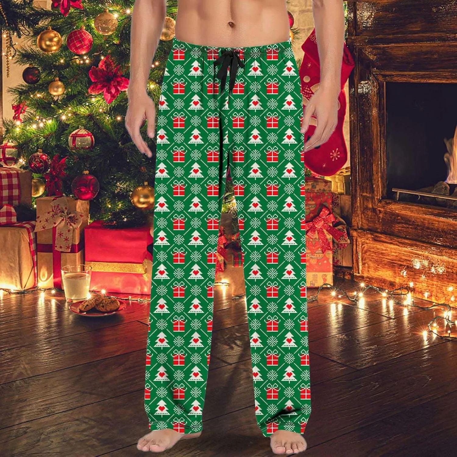 MenS Fleece Pajama Pants 3D Printed Loose and Trendy Drawstring Pants Bottoms Comfy Drawstring Sleepwear Mens