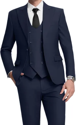 Men's Green Classic Fit 3-Piece Suit Set: Double Breasted Tuxedo for Wedding, Prom, Business