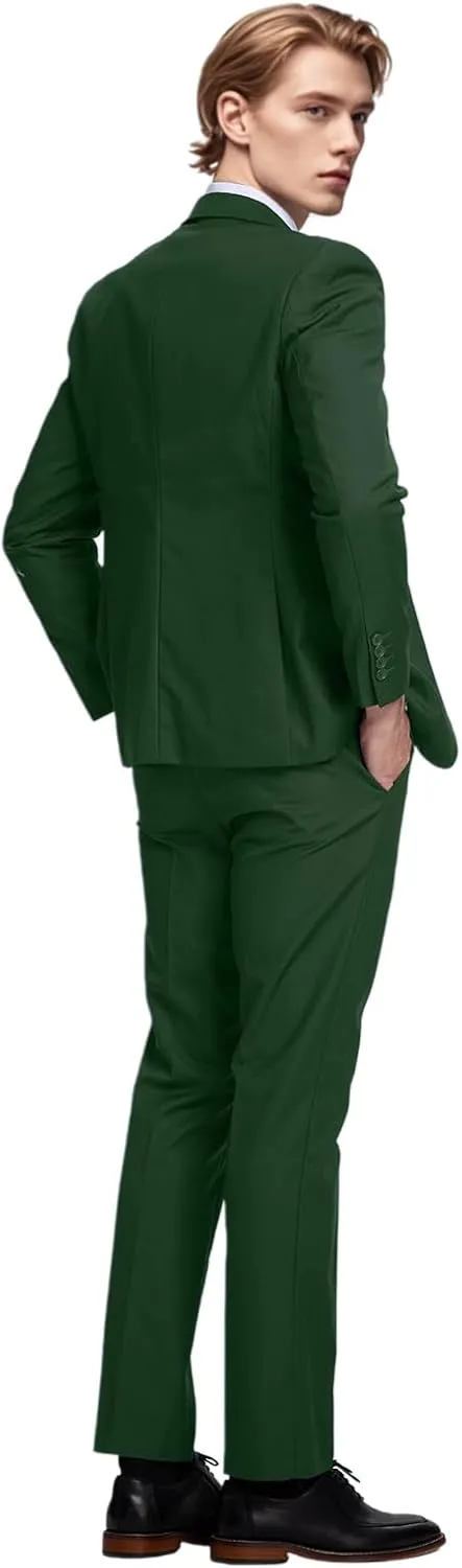 Men's Green Classic Fit 3-Piece Suit Set: Double Breasted Tuxedo for Wedding, Prom, Business