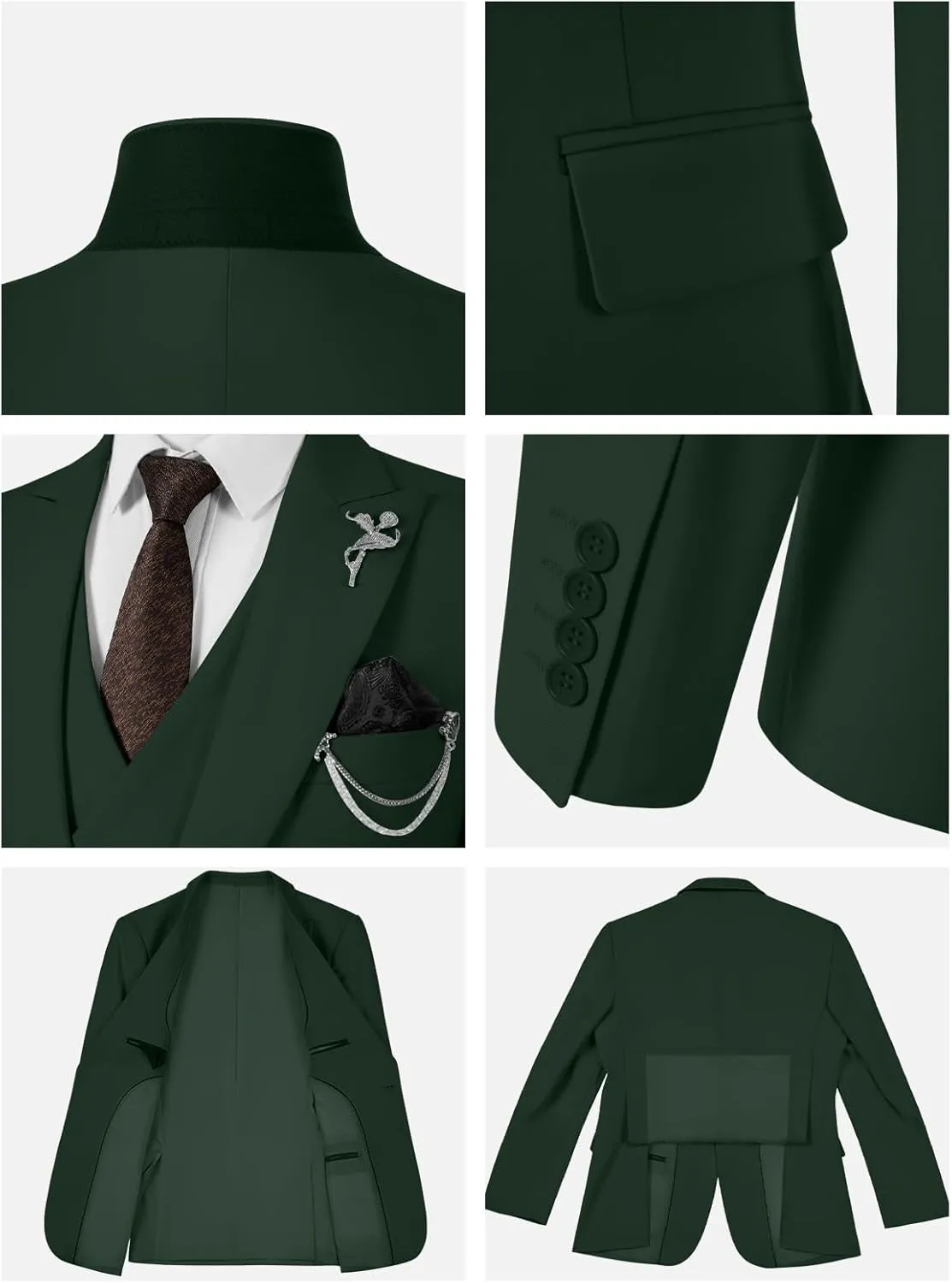 Men's Green Classic Fit 3-Piece Suit Set: Double Breasted Tuxedo for Wedding, Prom, Business