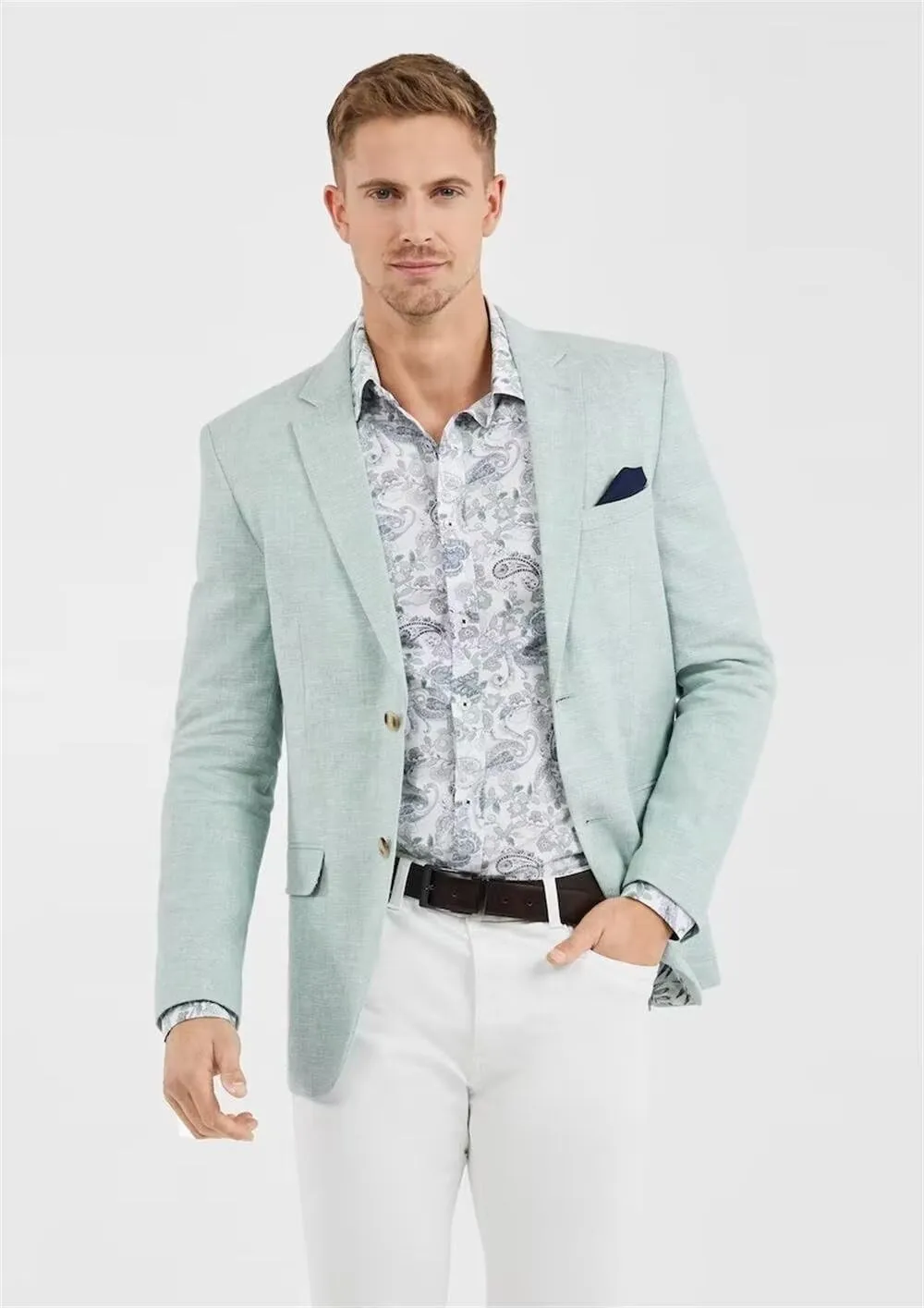 Mens Linen Blazer Lightweight 2 Button Casual Jacket for Men Summer Sport Coats & Blazers