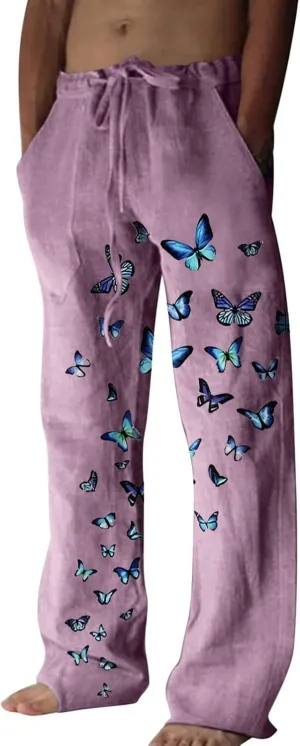 Mens Linen Drawstring Pants Elastic Waist Lightweight Trouser Casual Yoga Summer Beach Pant