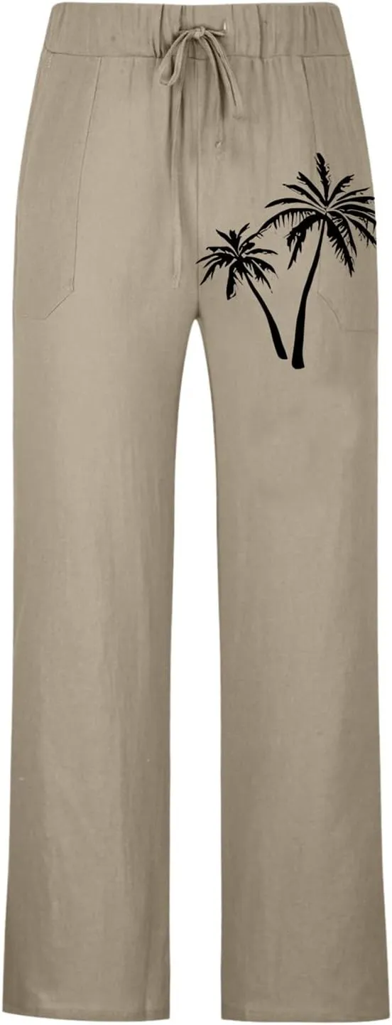 Mens Linen Drawstring Pants Elastic Waist Lightweight Trouser Casual Yoga Summer Beach Pant