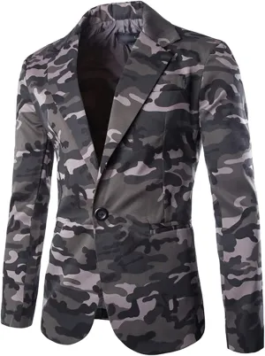 Men's Military Camouflage Suit Outdoor Notched Lapel Sport Jacket Classic Fit Camo Blazer Coat Jacket Tops