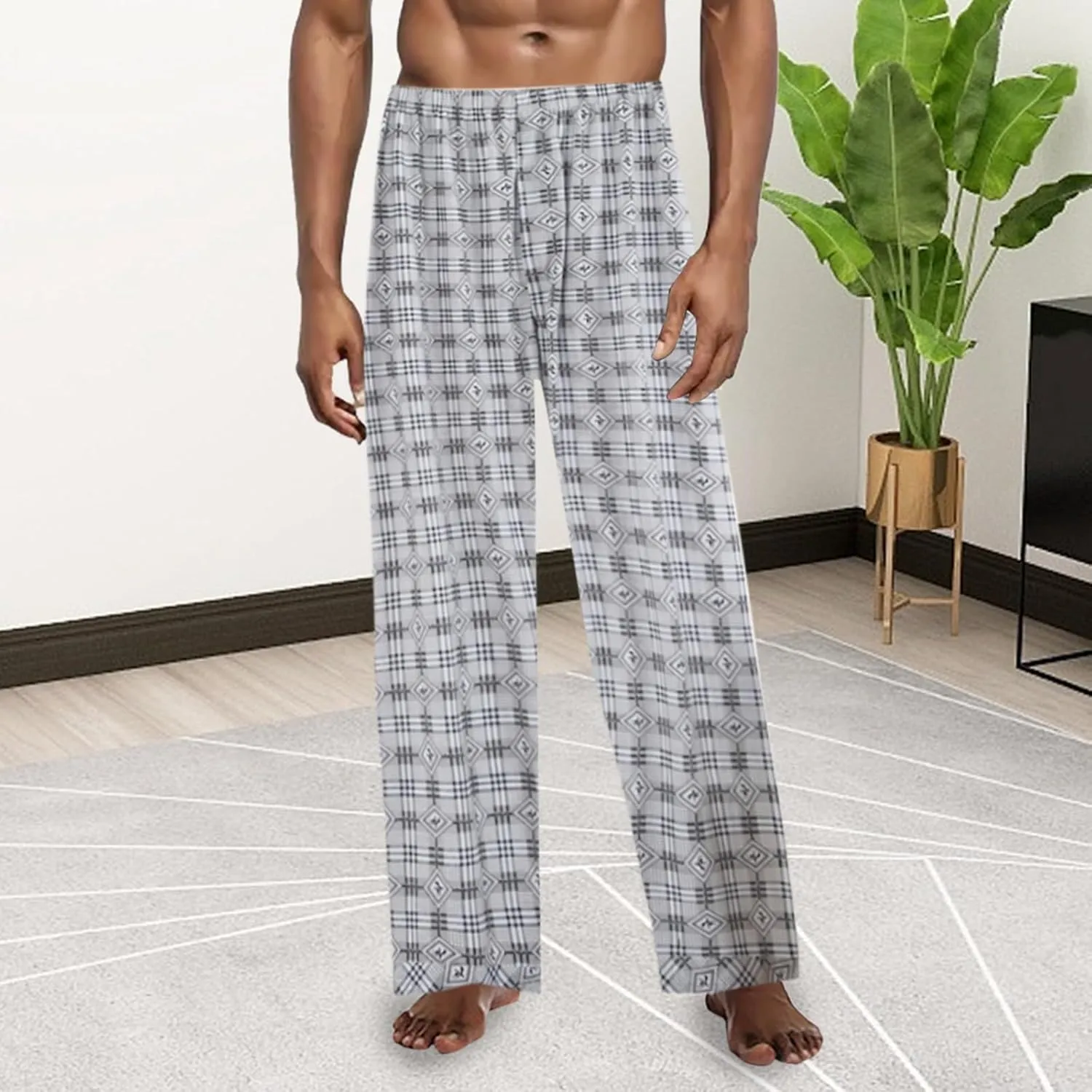 Mens Pajama Pants Plaid Sleep & Lounge Pants Funny Holiday Elastic Waist Soft Sleep Lounge Pjs Bottoms