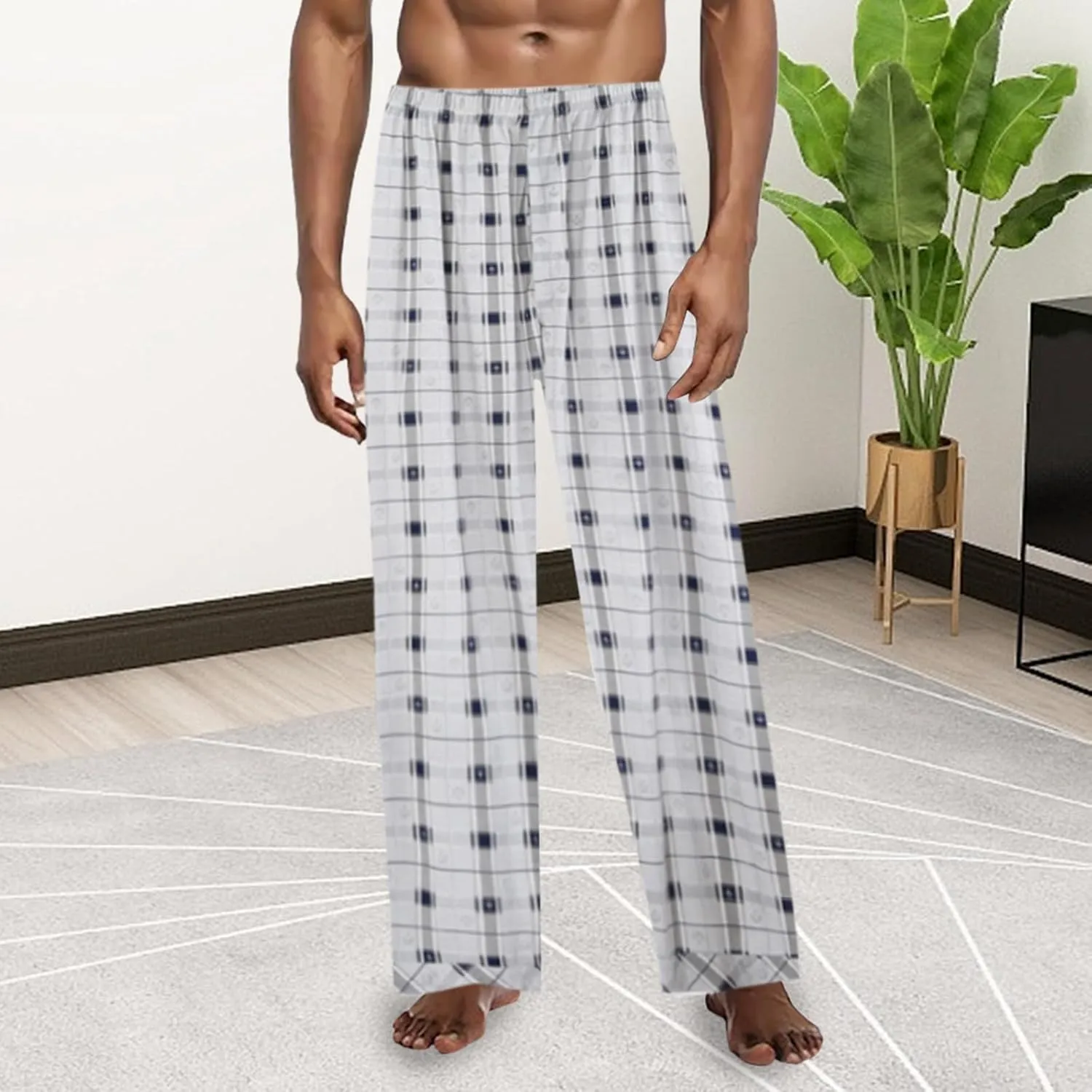 Mens Pajama Pants Plaid Sleep & Lounge Pants Funny Holiday Elastic Waist Soft Sleep Lounge Pjs Bottoms