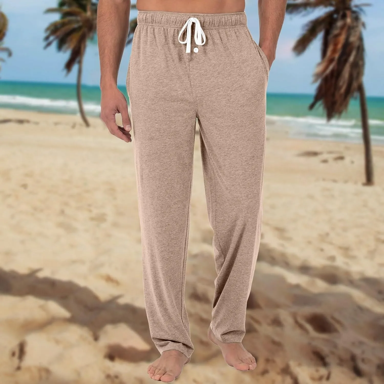 Mens Pajama Pants Soft Comfy Drawstring Waist Sleep Lounge Pants with Pockets Loose Cotton Pajama Bottoms Sleepwear