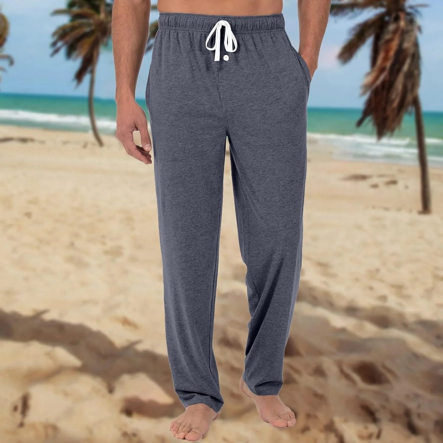 Mens Pajama Pants Soft Comfy Drawstring Waist Sleep Lounge Pants with Pockets Loose Cotton Pajama Bottoms Sleepwear