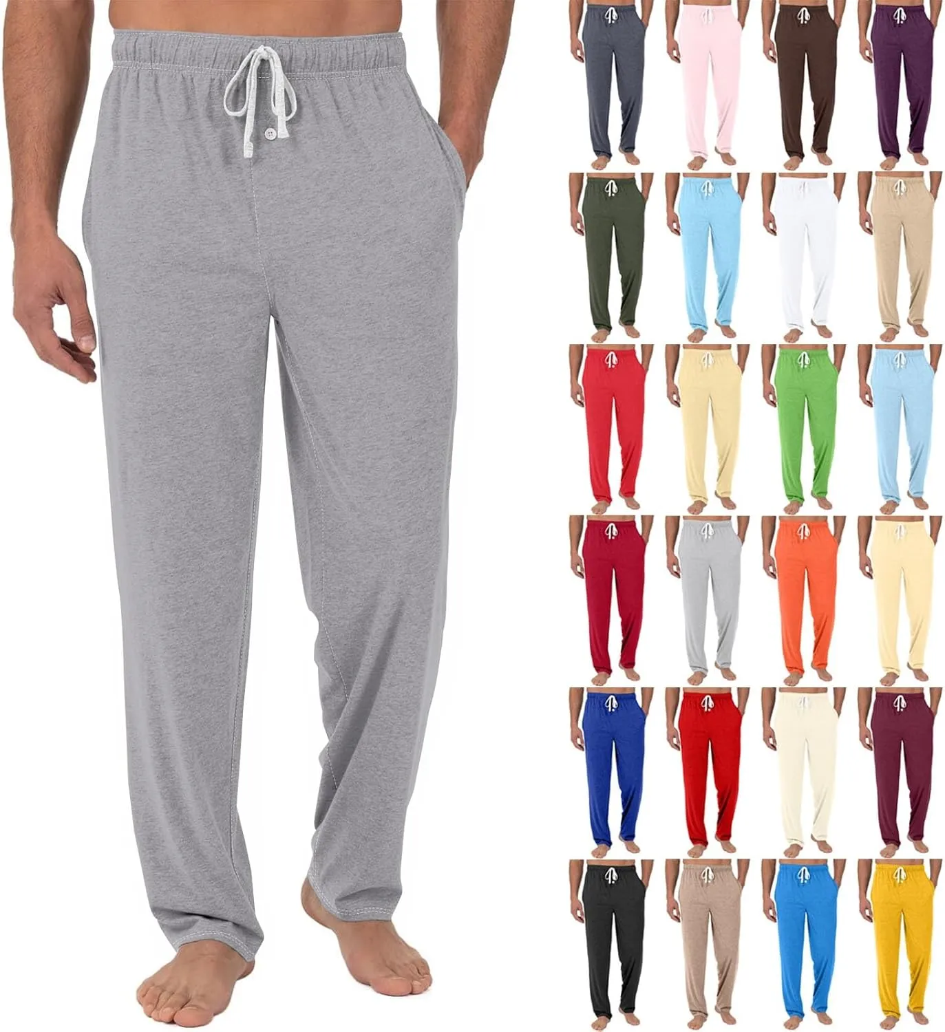 Mens Pajama Pants Soft Comfy Drawstring Waist Sleep Lounge Pants with Pockets Loose Cotton Pajama Bottoms Sleepwear