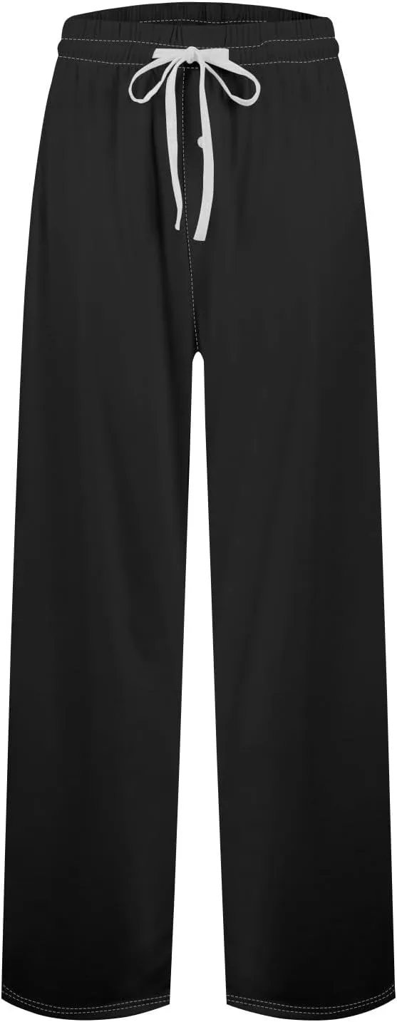 Mens Pajama Pants, Soft Cotton Sleep Lounge Pants Solid Plaid Comfort Soft Sleep Pant with Pockets and Drawstring