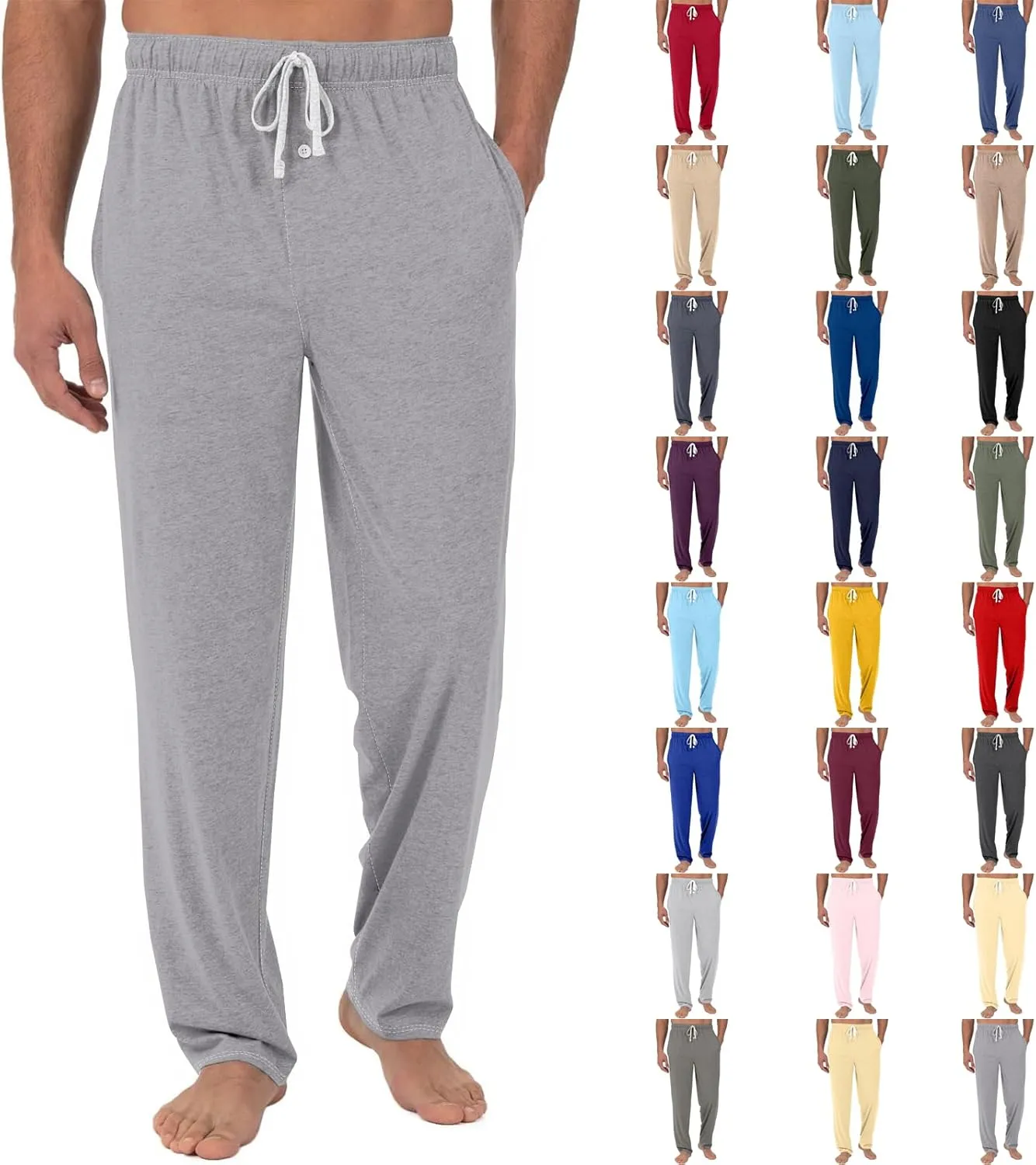 Mens Pajama Pants Soft Lightweight Drawstring Straight Leg Sleep Cotton Lounge Pants Loose Sleepwear with Pockets