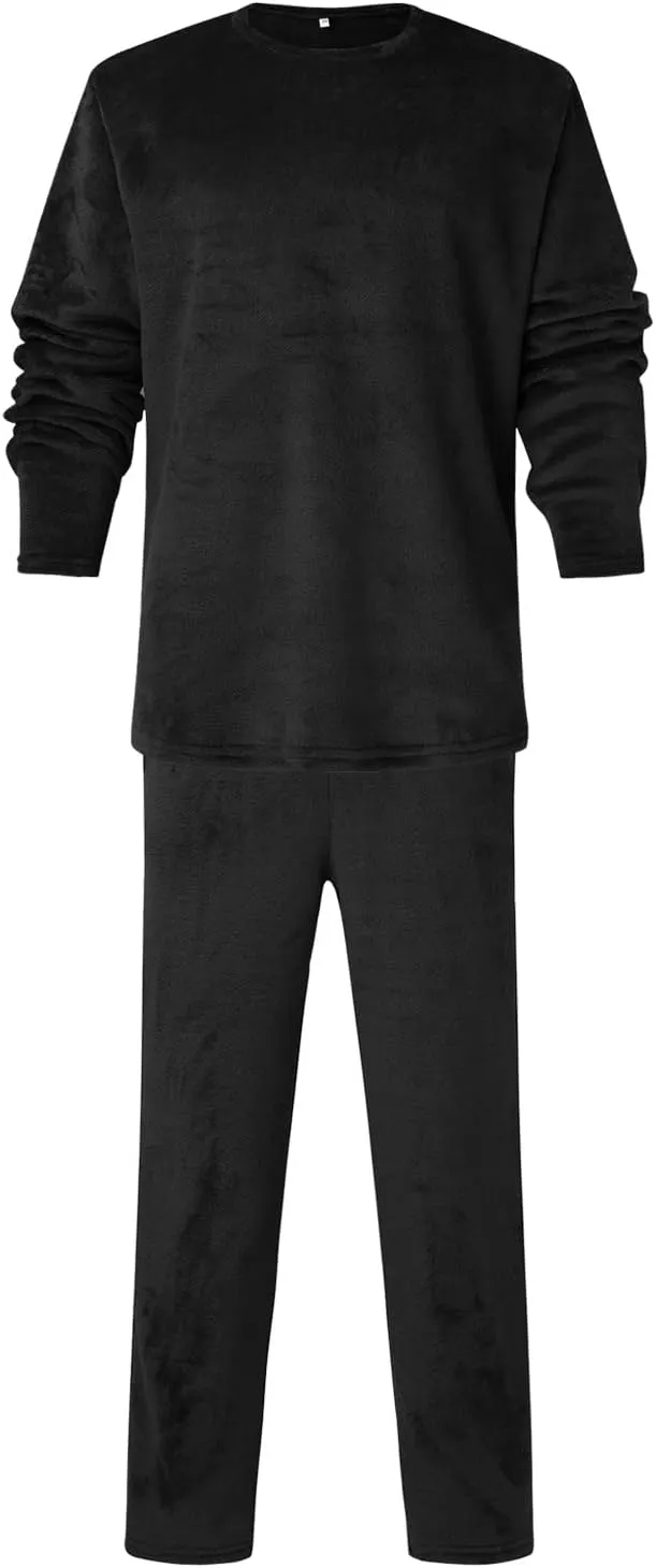 Mens Pajamas Set 2Pc Flannel Pajamas for Men Velvet Fleece Lounge Pants Long Sleeve Sleepwear Soft Pjs Sleepwear