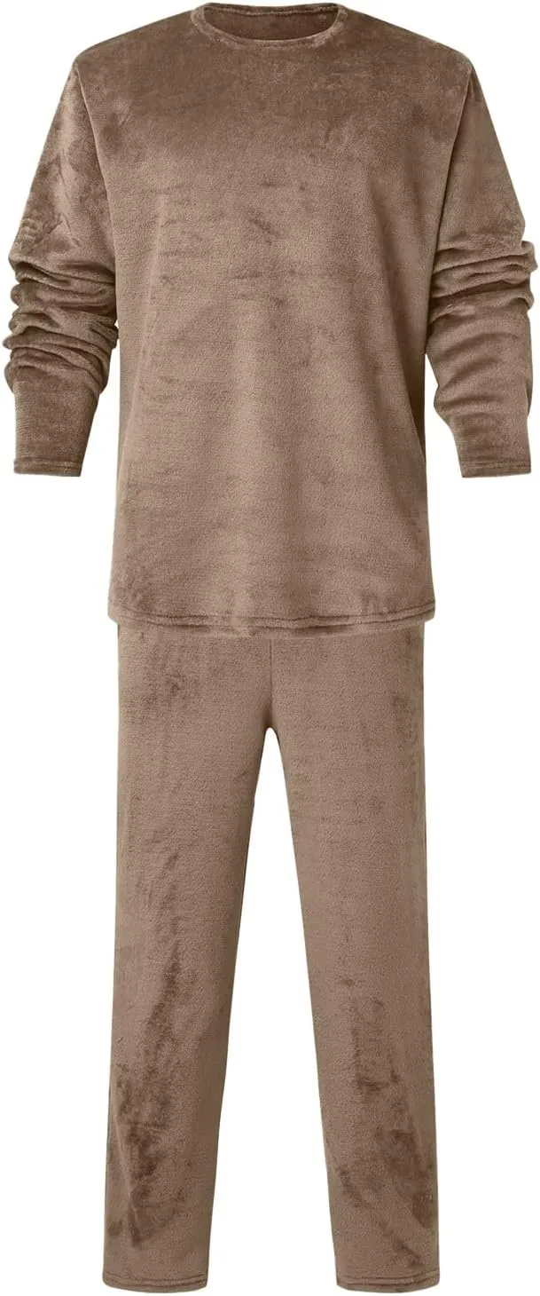 Mens Pajamas Set 2Pc Flannel Pajamas for Men Velvet Fleece Lounge Pants Long Sleeve Sleepwear Soft Pjs Sleepwear