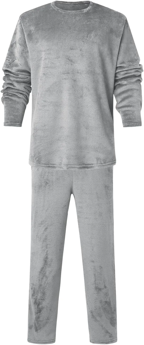 Mens Pajamas Set 2Pc Flannel Pajamas for Men Velvet Fleece Lounge Pants Long Sleeve Sleepwear Soft Pjs Sleepwear
