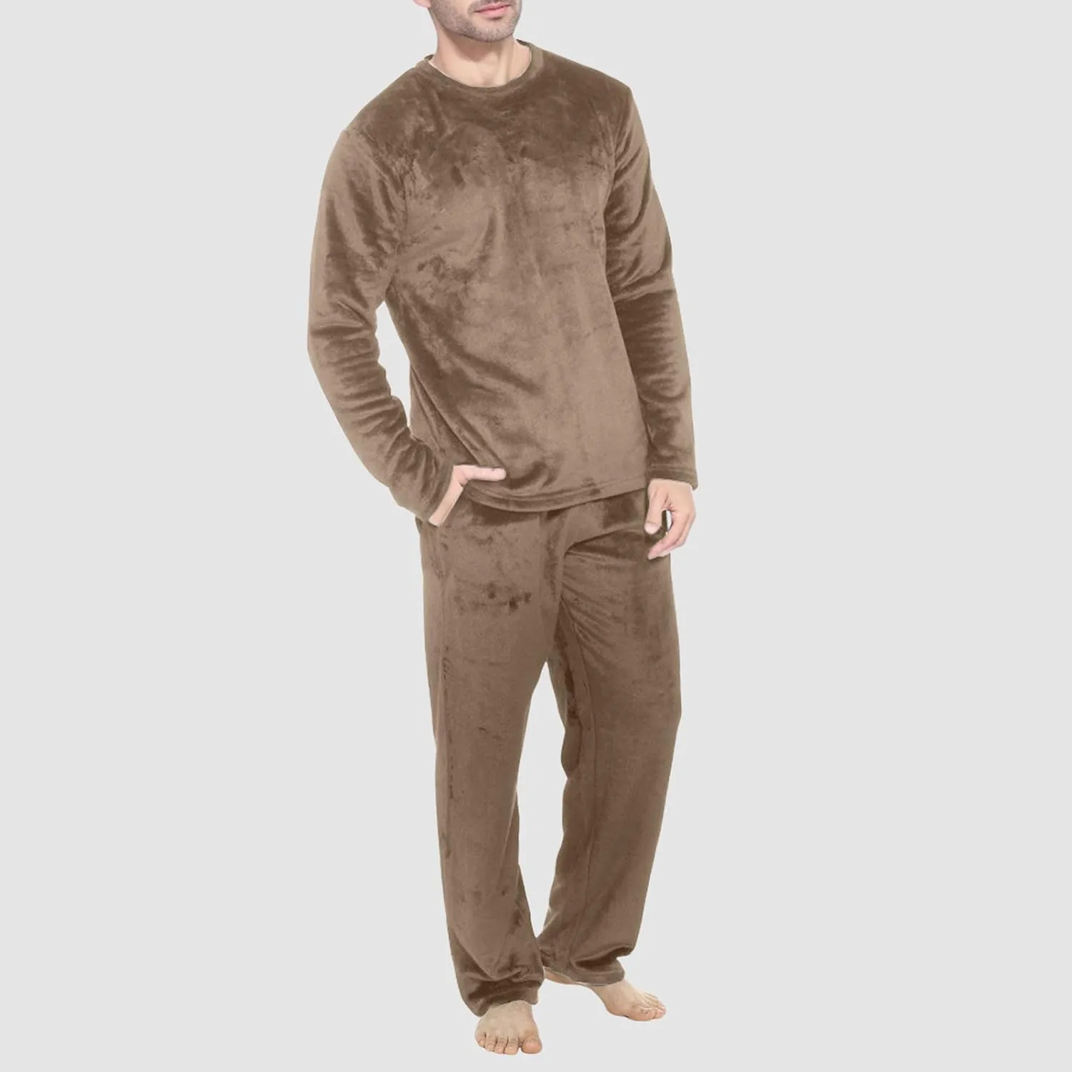 Mens Pajamas Set 2Pc Flannel Pajamas for Men Velvet Fleece Lounge Pants Long Sleeve Sleepwear Soft Pjs Sleepwear