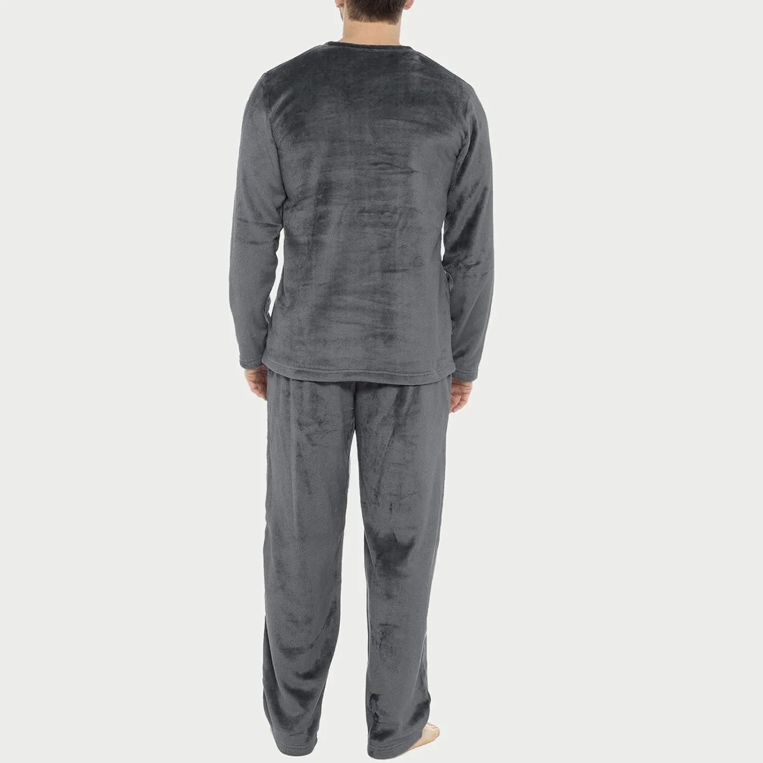 Mens Pajamas Set 2Pc Flannel Pajamas for Men Velvet Fleece Lounge Pants Long Sleeve Sleepwear Soft Pjs Sleepwear