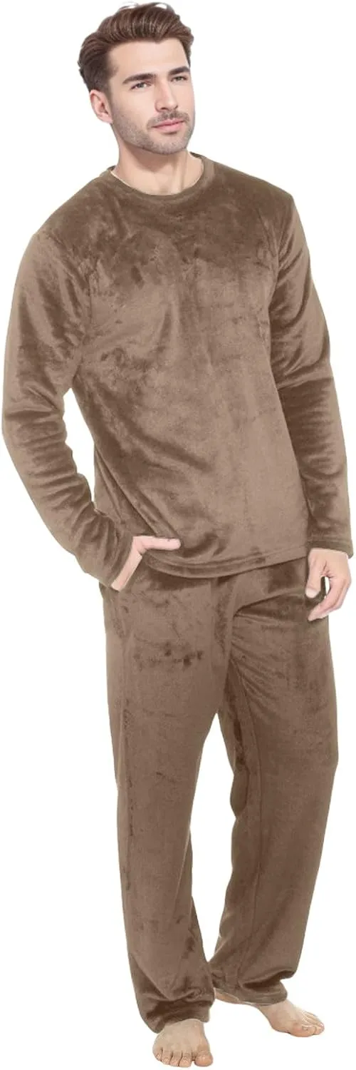 Mens Pajamas Set 2Pc Flannel Pajamas for Men Velvet Fleece Lounge Pants Long Sleeve Sleepwear Soft Pjs Sleepwear