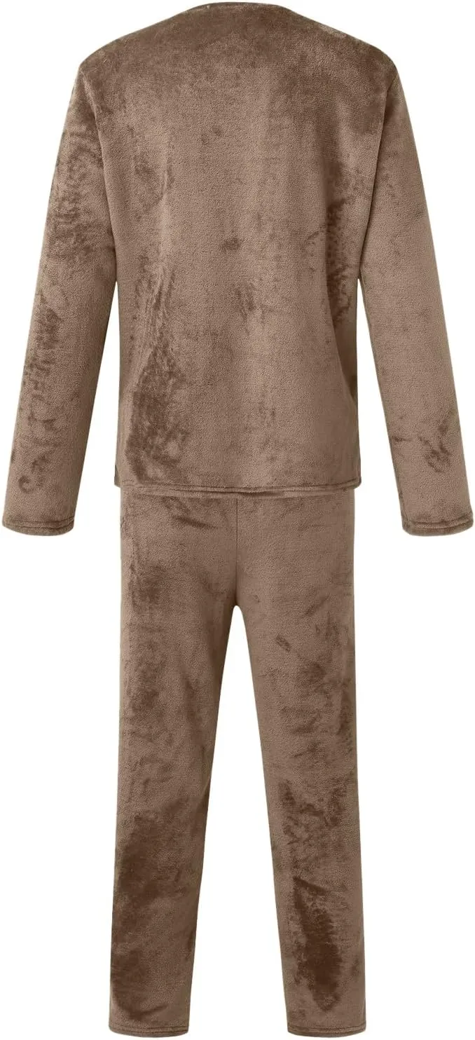Mens Pajamas Set 2Pc Flannel Pajamas for Men Velvet Fleece Lounge Pants Long Sleeve Sleepwear Soft Pjs Sleepwear