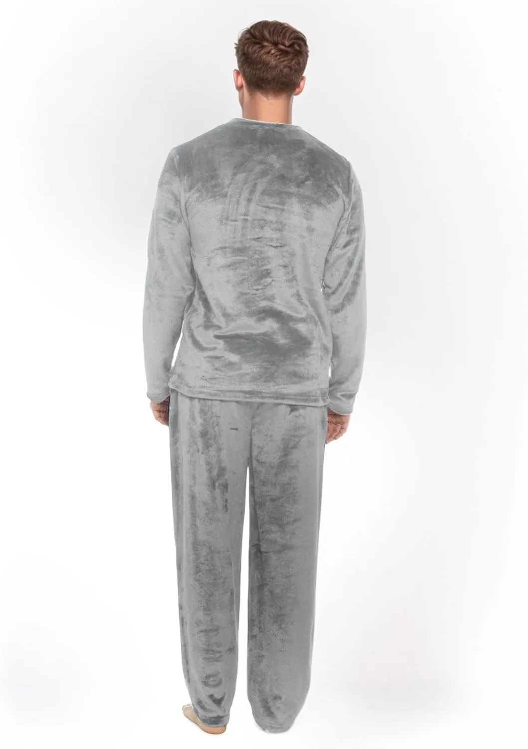 Mens Pajamas Set 2Pc Flannel Pajamas for Men Velvet Fleece Lounge Pants Long Sleeve Sleepwear Soft Pjs Sleepwear