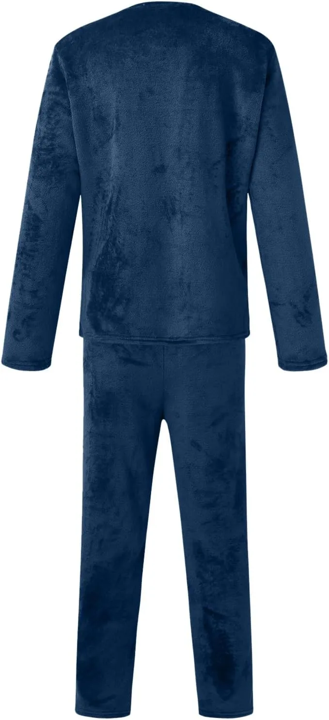 Mens Pajamas Set 2Pc Flannel Pajamas for Men Velvet Fleece Lounge Pants Long Sleeve Sleepwear Soft Pjs Sleepwear