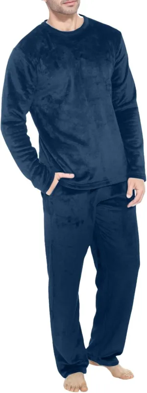 Mens Pajamas Set 2Pc Flannel Pajamas for Men Velvet Fleece Lounge Pants Long Sleeve Sleepwear Soft Pjs Sleepwear
