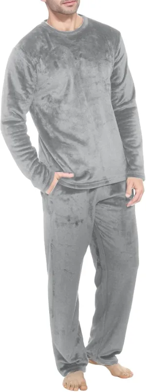 Mens Pajamas Set 2Pc Flannel Pajamas for Men Velvet Fleece Lounge Pants Long Sleeve Sleepwear Soft Pjs Sleepwear