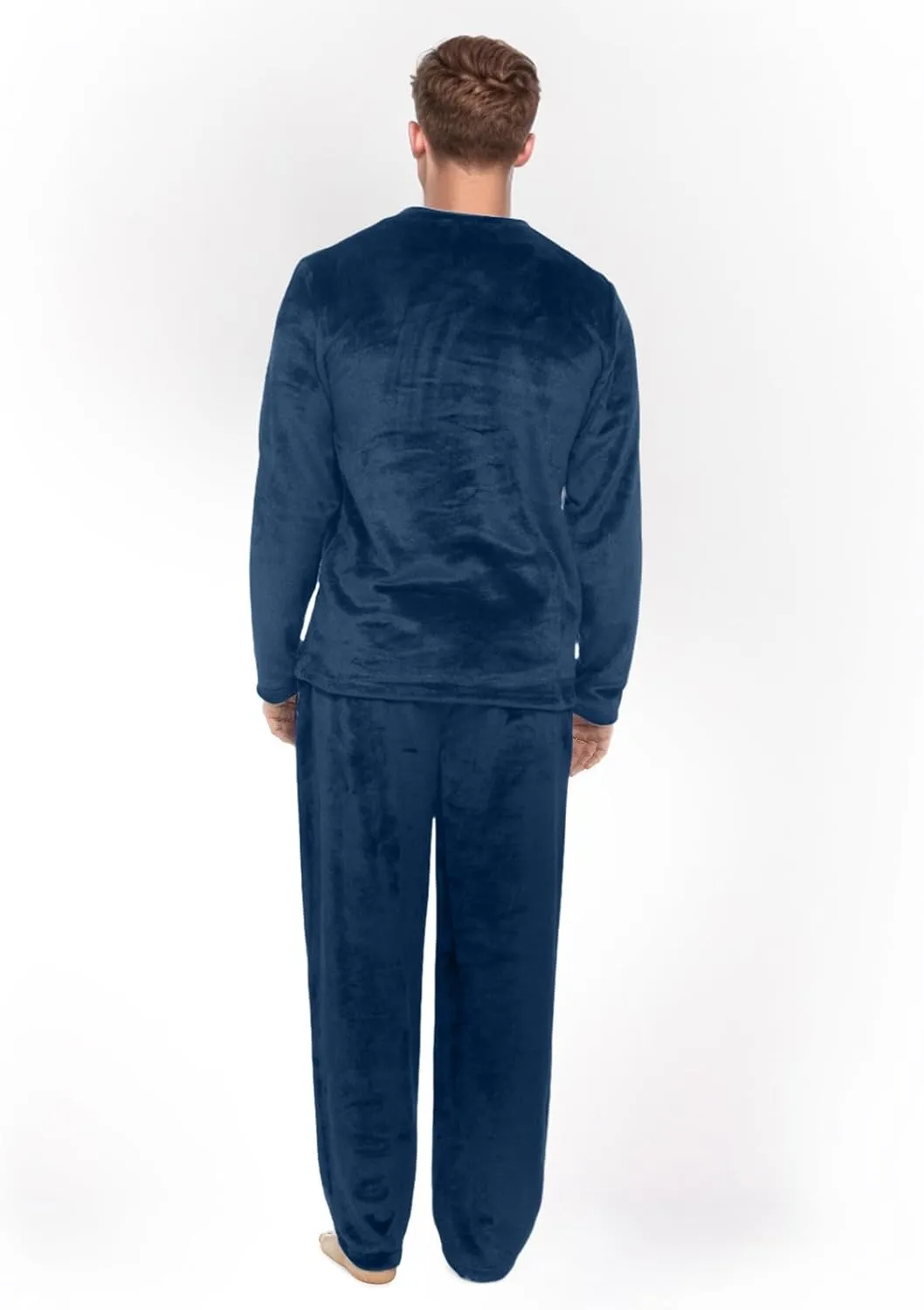 Mens Pajamas Set 2Pc Flannel Pajamas for Men Velvet Fleece Lounge Pants Long Sleeve Sleepwear Soft Pjs Sleepwear
