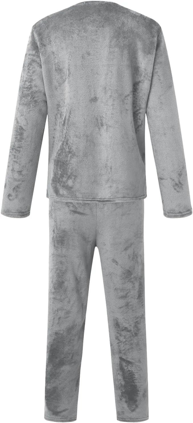 Mens Pajamas Set 2Pc Flannel Pajamas for Men Velvet Fleece Lounge Pants Long Sleeve Sleepwear Soft Pjs Sleepwear