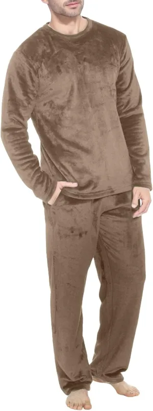 Mens Pajamas Set 2Pc Flannel Pajamas for Men Velvet Fleece Lounge Pants Long Sleeve Sleepwear Soft Pjs Sleepwear