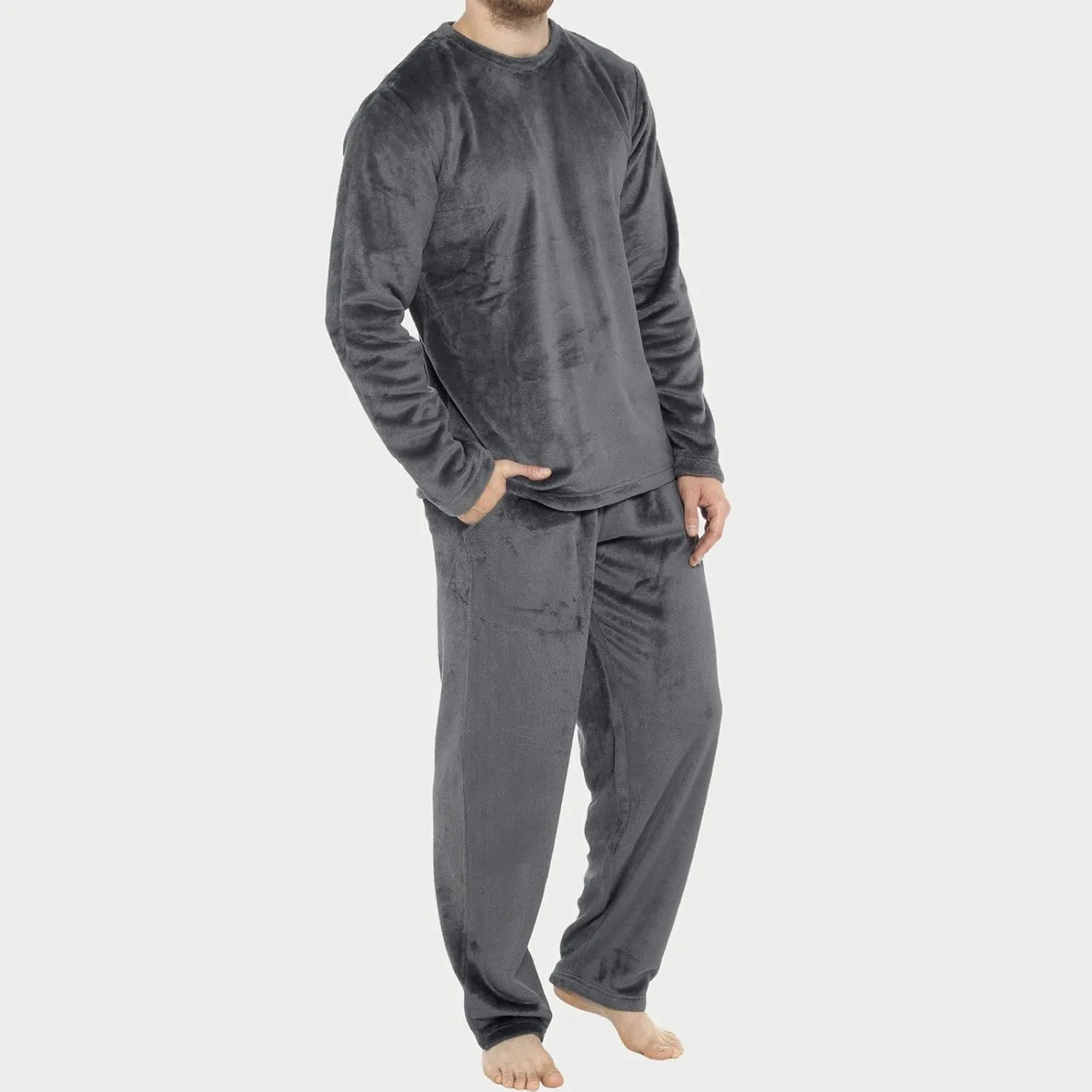 Mens Pajamas Set 2Pc Flannel Pajamas for Men Velvet Fleece Lounge Pants Long Sleeve Sleepwear Soft Pjs Sleepwear