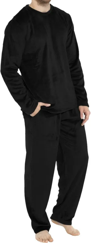 Mens Pajamas Set 2Pc Flannel Pajamas for Men Velvet Fleece Lounge Pants Long Sleeve Sleepwear Soft Pjs Sleepwear