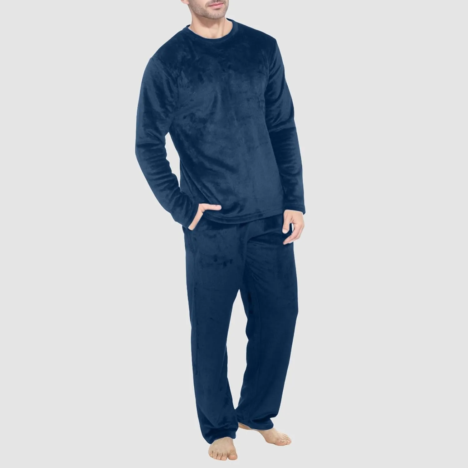 Mens Pajamas Set 2Pc Flannel Pajamas for Men Velvet Fleece Lounge Pants Long Sleeve Sleepwear Soft Pjs Sleepwear