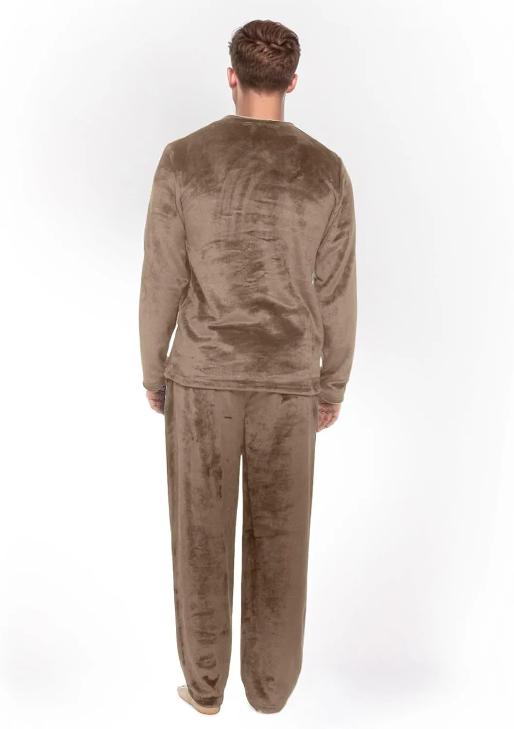 Mens Pajamas Set 2Pc Flannel Pajamas for Men Velvet Fleece Lounge Pants Long Sleeve Sleepwear Soft Pjs Sleepwear