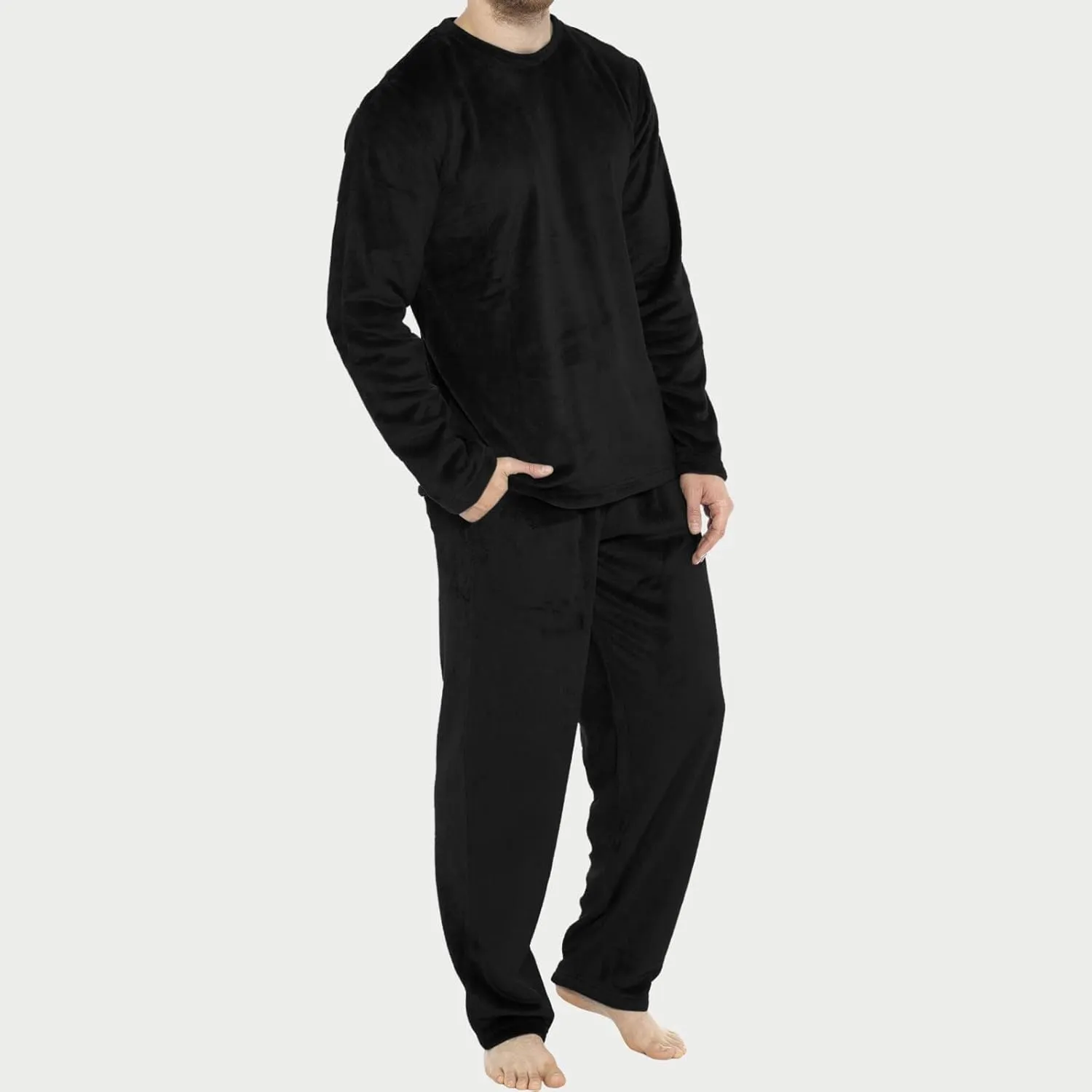 Mens Pajamas Set 2Pc Flannel Pajamas for Men Velvet Fleece Lounge Pants Long Sleeve Sleepwear Soft Pjs Sleepwear
