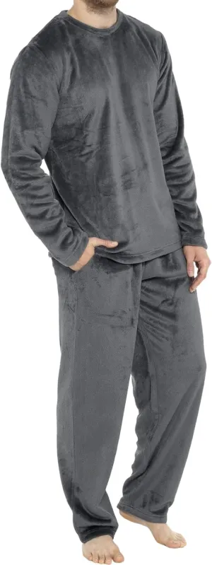 Mens Pajamas Set 2Pc Flannel Pajamas for Men Velvet Fleece Lounge Pants Long Sleeve Sleepwear Soft Pjs Sleepwear