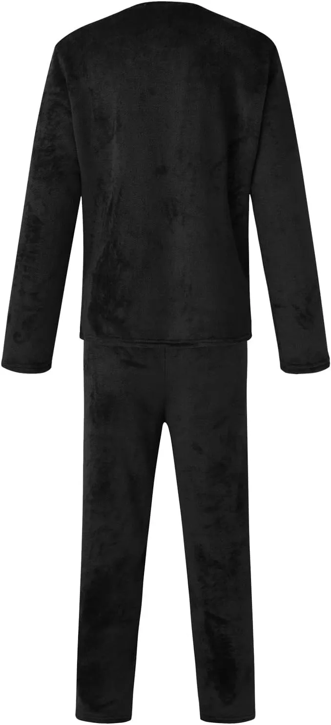 Mens Pajamas Set 2Pc Flannel Pajamas for Men Velvet Fleece Lounge Pants Long Sleeve Sleepwear Soft Pjs Sleepwear