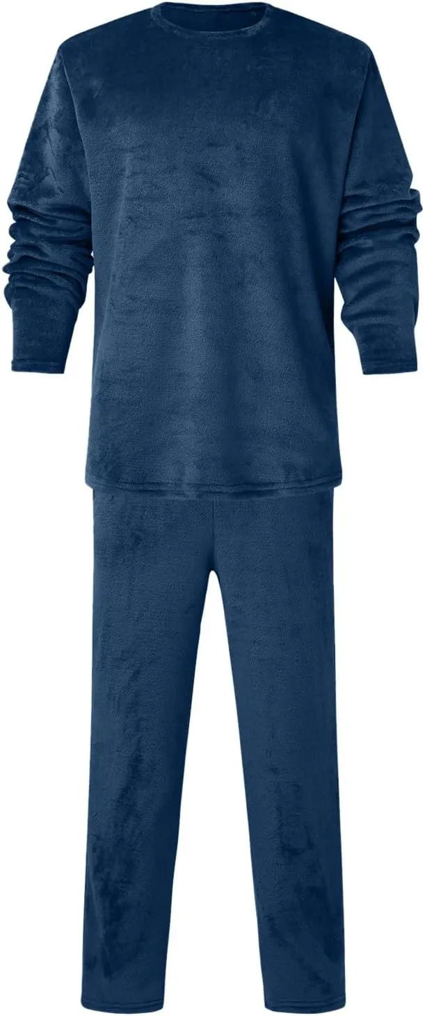 Mens Pajamas Set Velvet Fleece Winter Warm Pajamas Lounge Pants Long Sleeve Sleepwear Flannel Pajamas for Men