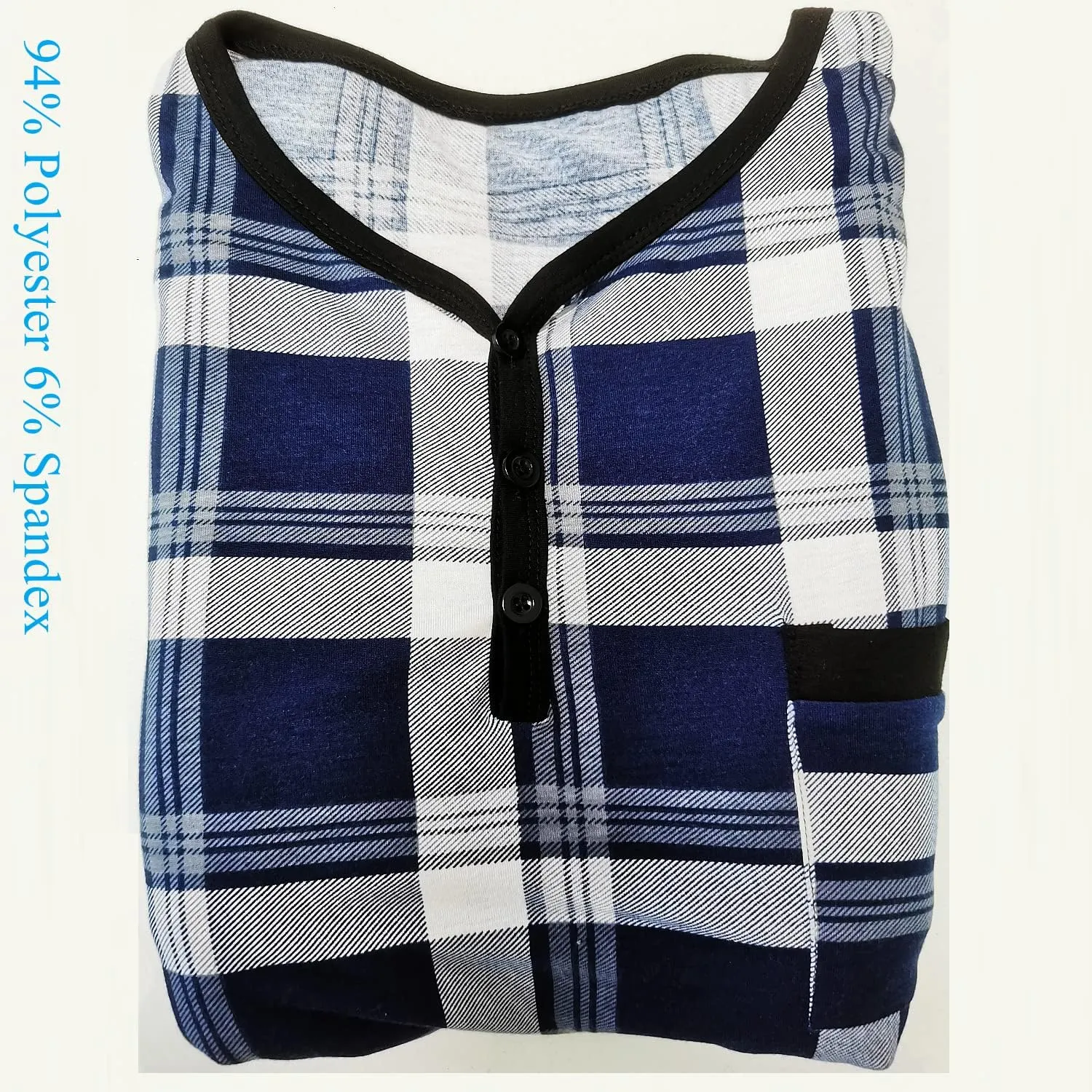 Men's Plaid Long Sleeve Nightshirt Knee-Length Sleepwear with Chest Pocket Sleepwear