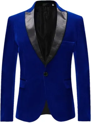 Mens Red Blue Fleece Blazers Spring Autumn Slim Fit Casual Suit Jacket Men Blazer Clothing