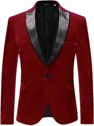 Mens Red Blue Fleece Blazers Spring Autumn Slim Fit Casual Suit Jacket Men Blazer Clothing