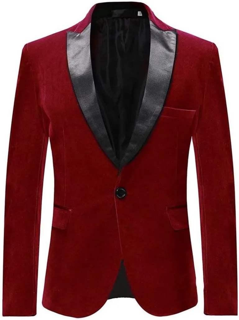 Mens Red Blue Fleece Blazers Spring Autumn Slim Fit Casual Suit Jacket Men Blazer Clothing