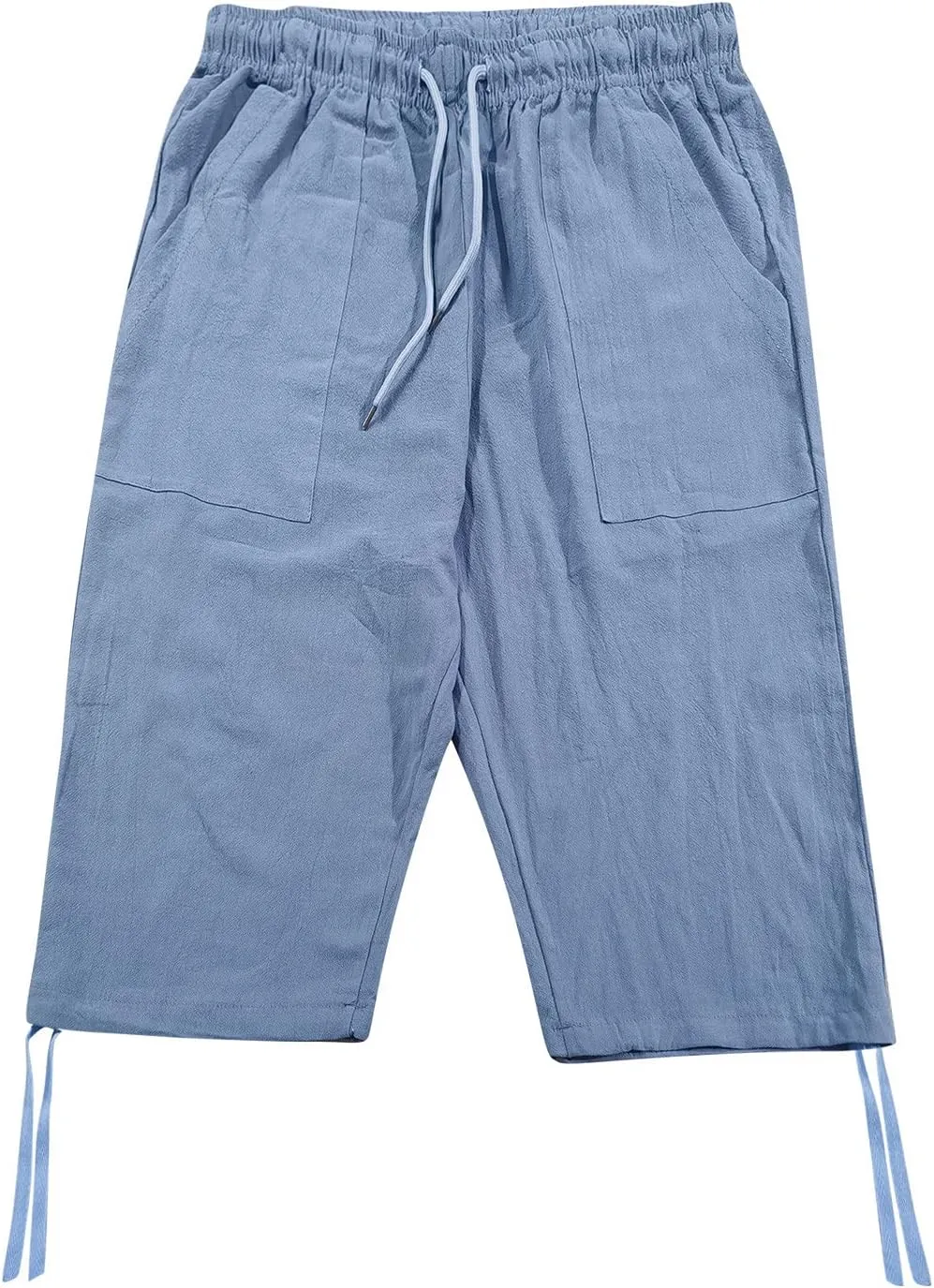 Mens Shorts Cotton Linen Beach Yoga Pants Below Knee Length Casual Loose Fit Canvas Utility Hiker Shorts